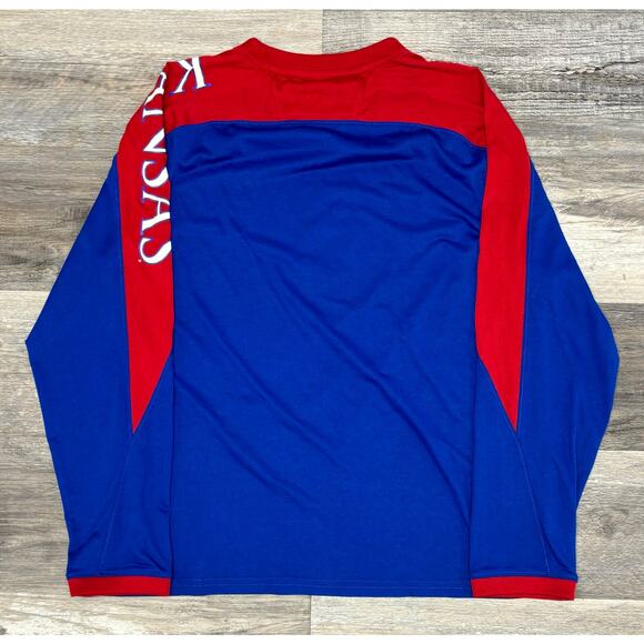 Adidas Kansas University Jayhawks Blue Red Mens L Center Logo Long Sleeve Shirt - Picture 2 of 8